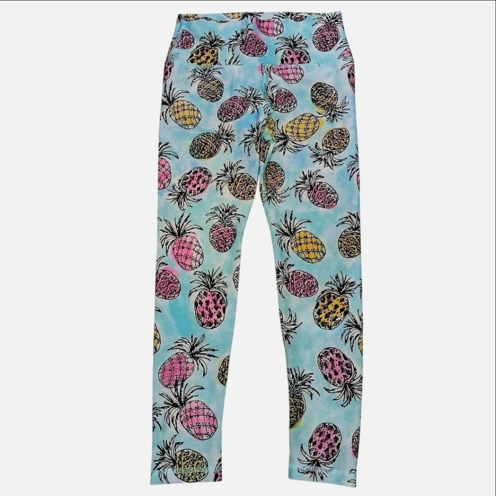 Om Shanti Leggings Pineapple Drawings Blue Pink Yellow Size Medium Usa